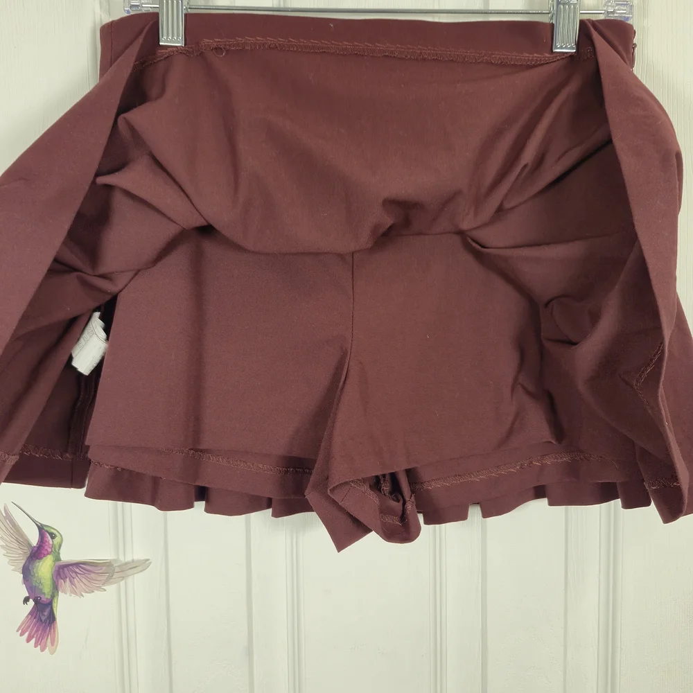 ZARA Burgundy Pleated Skort Mini | High-Waist Preppy Chic Size M - Picture 3 of 5